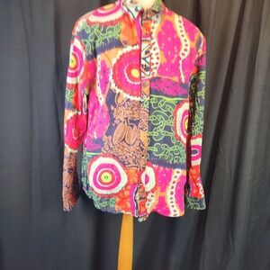 LucMatton Mens Small BlButton Front Wearable‎ Art Deco Long Sleeve Shirt XL